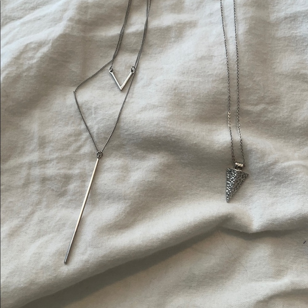 THREE silver necklaces Layered,arrowhead & crystal